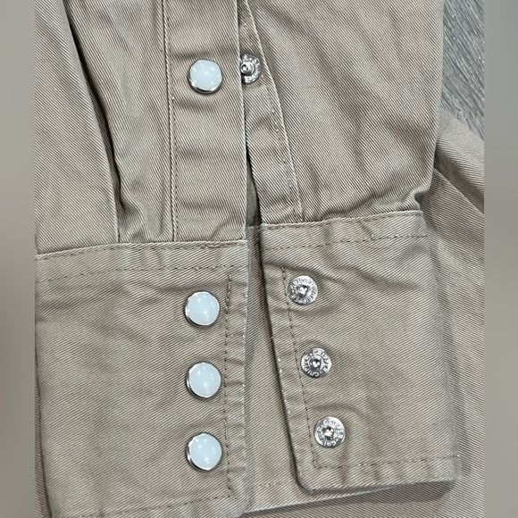 Men’s Vintage VTG Wrangler Pearl Snap Buttons Tan Brown Shirt Jacket Starched - Picture 7 of 9